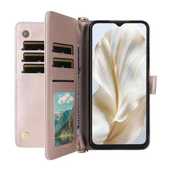 For Blackview Wave 8C Wallet Case with Shoulder / Wrist Strap Leather Phone Cover Stand - Pink - 2