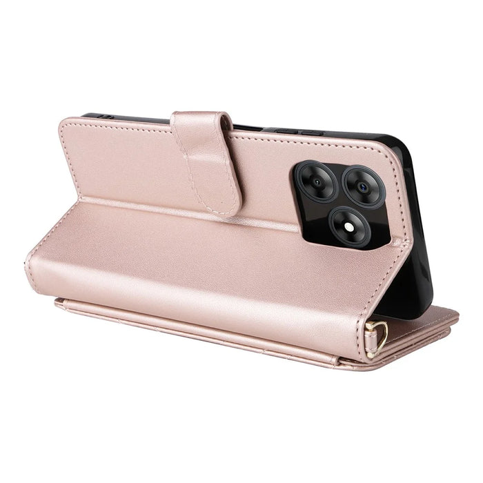 For Blackview Wave 8C Wallet Case with Shoulder / Wrist Strap Leather Phone Cover Stand - Pink - 6