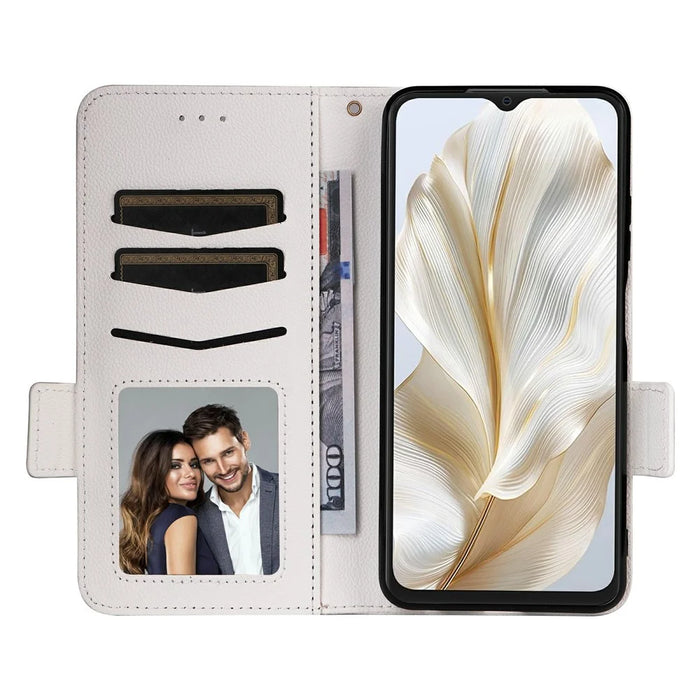 For Blackview Wave 8C Case with Wrist Strap Litchi Texture PU Leather Wallet Phone Cover - White - 2