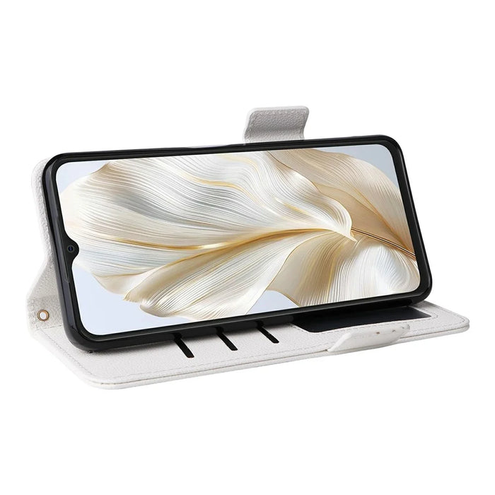 For Blackview Wave 8C Case with Wrist Strap Litchi Texture PU Leather Wallet Phone Cover - White - 3