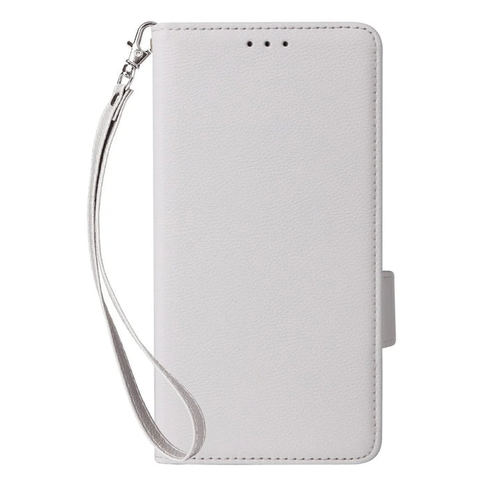 For Blackview Wave 8C Case with Wrist Strap Litchi Texture PU Leather Wallet Phone Cover - White - 7