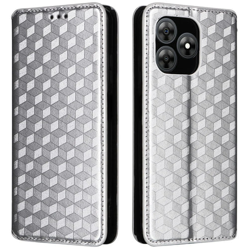 For Blackview Wave 8C Wallet Case Rhombus Imprinted Leather Phone Cover - Silver - 1