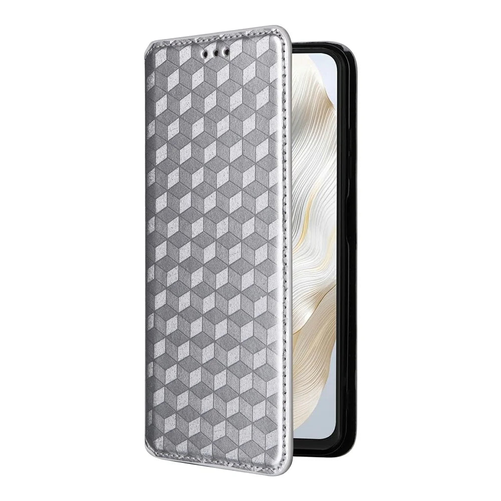 For Blackview Wave 8C Wallet Case Rhombus Imprinted Leather Phone Cover - Silver - 6