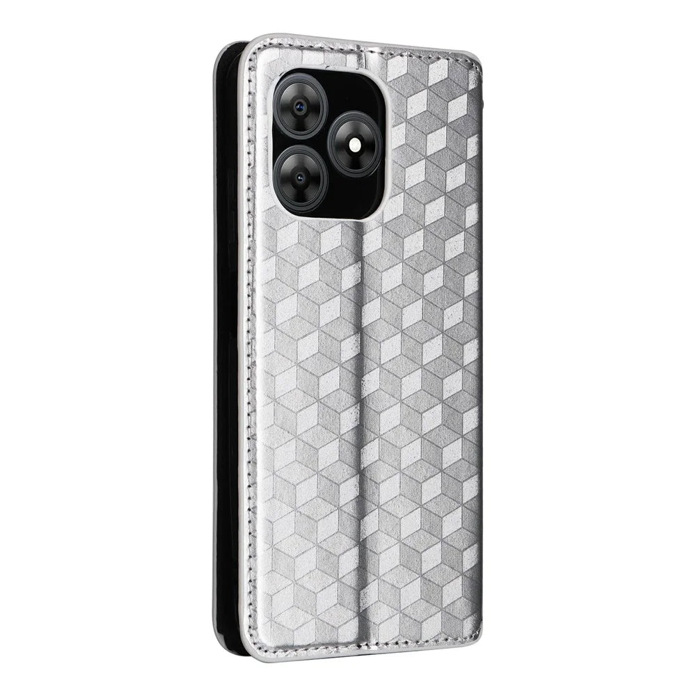 For Blackview Wave 8C Wallet Case Rhombus Imprinted Leather Phone Cover - Silver - 7