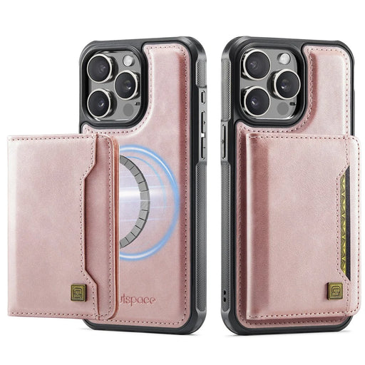 AUTSPACE For iPhone 13 Pro 6.1 inch Case  A13 Vintage Leather Back Cover with Magnetic Detachable Card Bag - Rose Gold - 1