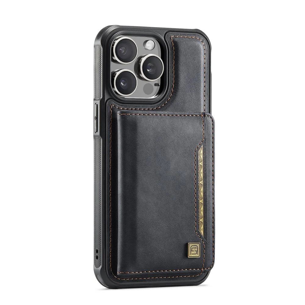 AUTSPACE For iPhone 13 Pro Max 6.7 inch Case  A13 Vintage Leather Back Cover with Magnetic Detachable Card Bag - Black - 2