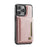AUTSPACE For iPhone 15 Pro Max Case  A13 Vintage Leather Back Cover with Magnetic Detachable Card Bag - Rose Gold - 2