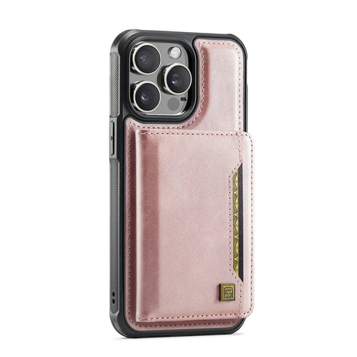 AUTSPACE For iPhone 15 Pro Max Case  A13 Vintage Leather Back Cover with Magnetic Detachable Card Bag - Rose Gold - 2