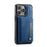 AUTSPACE For iPhone 14 Pro Max Case  A13 Vintage Leather Back Cover with Magnetic Detachable Card Bag - Blue - 2