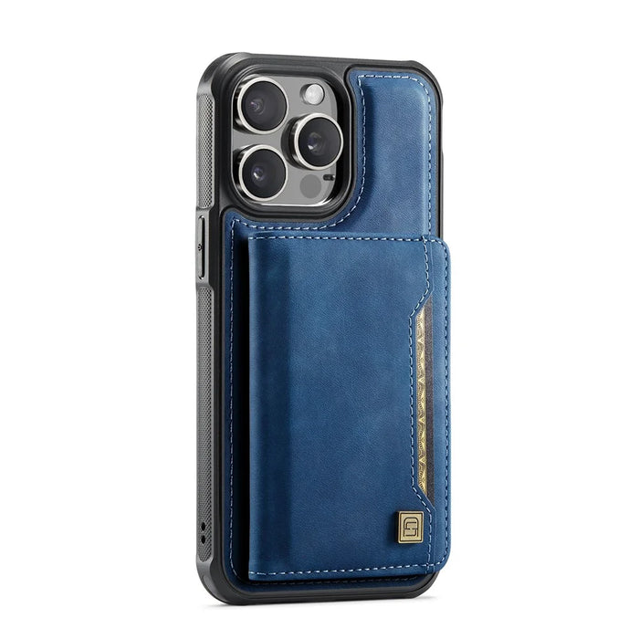 AUTSPACE For iPhone 14 Pro Max Case  A13 Vintage Leather Back Cover with Magnetic Detachable Card Bag - Blue - 2
