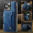 AUTSPACE For iPhone 14 Pro Max Case  A13 Vintage Leather Back Cover with Magnetic Detachable Card Bag - Blue - 5