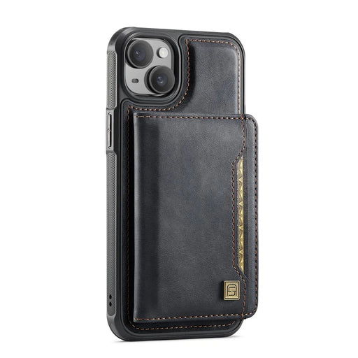 AUTSPACE For iPhone 13 6.1 inch Case  A13 Vintage Leather Back Cover with Magnetic Detachable Card Bag - Black - 2