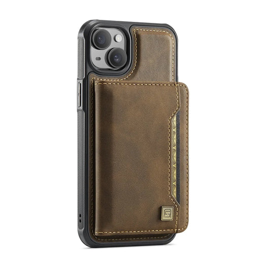 AUTSPACE For iPhone 14 Case  A13 Vintage Leather Back Cover with Magnetic Detachable Card Bag - Coffee - 2