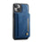 AUTSPACE For iPhone 14 Plus Case  A13 Vintage Leather Back Cover with Magnetic Detachable Card Bag - Blue - 2