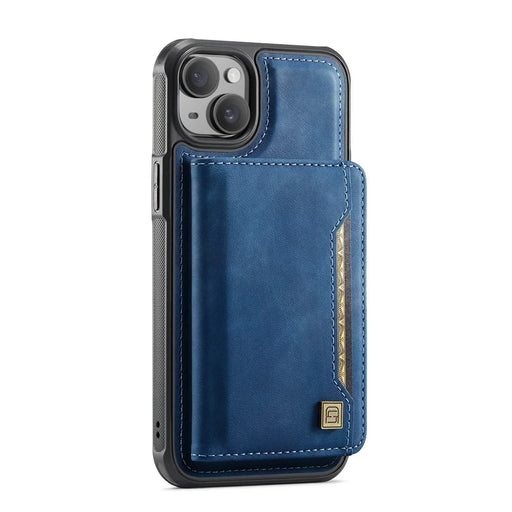 AUTSPACE For iPhone 14 Plus Case  A13 Vintage Leather Back Cover with Magnetic Detachable Card Bag - Blue - 2