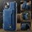 AUTSPACE For iPhone 14 Plus Case  A13 Vintage Leather Back Cover with Magnetic Detachable Card Bag - Blue - 5