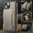 AUTSPACE For iPhone 15 Case  A13 Vintage Leather Back Cover with Magnetic Detachable Card Bag - Grey - 5