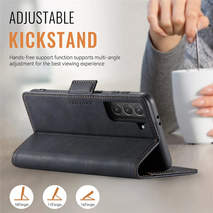 AUTSPACE For Samsung Galaxy S21+ 5G Case  A11 RFID Blocking Retro Leather Cell Phone Wallet Cover - Black - 5