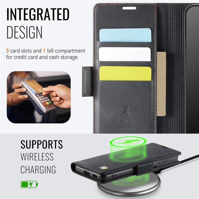 AUTSPACE For Samsung Galaxy S21 Ultra 5G Case  A11 RFID Blocking Retro Leather Cell Phone Wallet Cover - Black - 4