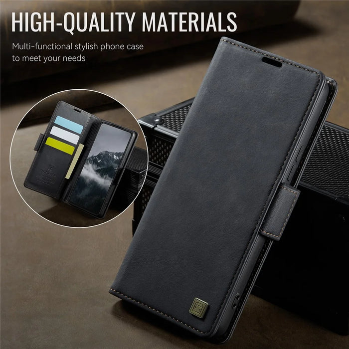 AUTSPACE For Samsung Galaxy S21 FE 5G Case  A11 RFID Blocking Retro Leather Cell Phone Wallet Cover - Black - 3
