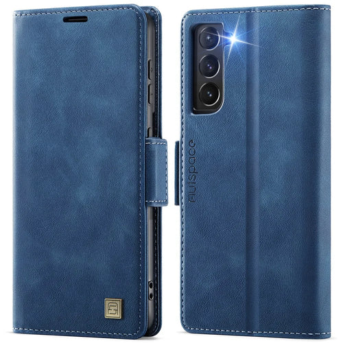 AUTSPACE For Samsung Galaxy S22 5G Case  A11 RFID Blocking Retro Leather Cell Phone Wallet Cover - Blue - 1