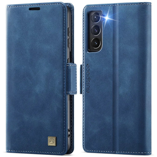 AUTSPACE For Samsung Galaxy S22 5G Case  A11 RFID Blocking Retro Leather Cell Phone Wallet Cover - Blue - 1