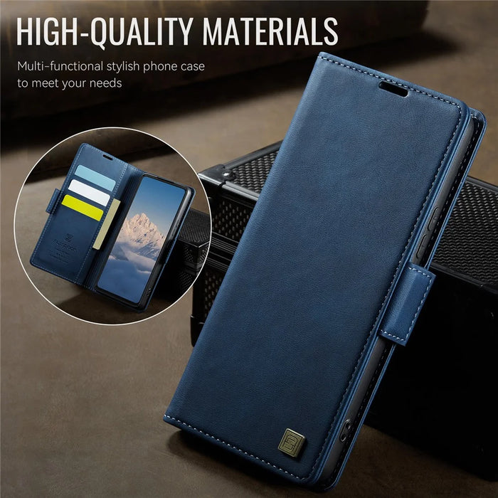 AUTSPACE For Samsung Galaxy S22 5G Case  A11 RFID Blocking Retro Leather Cell Phone Wallet Cover - Blue - 3
