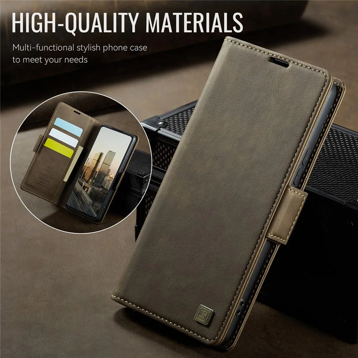 AUTSPACE For Samsung Galaxy A33 5G Case  A11 RFID Blocking Retro Leather Cell Phone Wallet Cover - Brown - 3