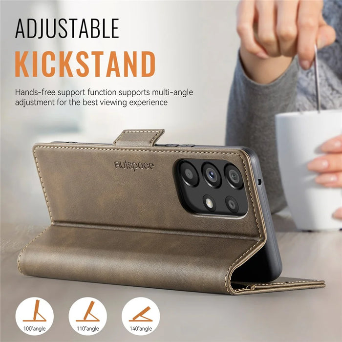 AUTSPACE For Samsung Galaxy A33 5G Case  A11 RFID Blocking Retro Leather Cell Phone Wallet Cover - Brown - 5