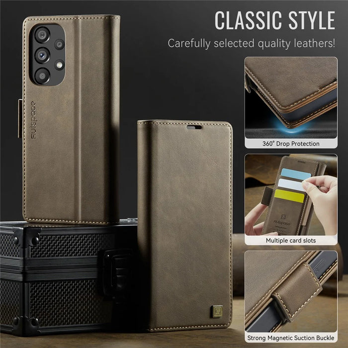 AUTSPACE For Samsung Galaxy A33 5G Case  A11 RFID Blocking Retro Leather Cell Phone Wallet Cover - Brown - 7