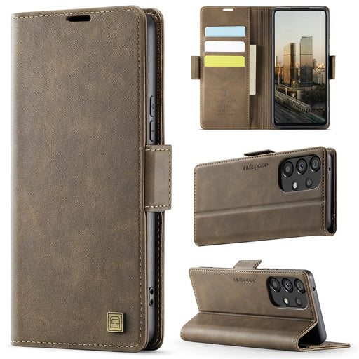 AUTSPACE For Samsung Galaxy A53 5G Case  A11 RFID Blocking Retro Leather Cell Phone Wallet Cover - Brown - 2