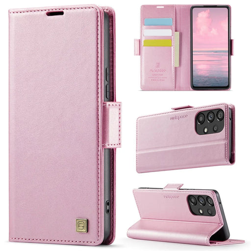 AUTSPACE For Samsung Galaxy A52 5G Case  A11 RFID Blocking Retro Leather Cell Phone Wallet Cover - Pink - 2