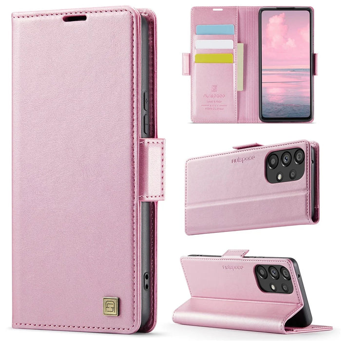 AUTSPACE For Samsung Galaxy A52 5G Case  A11 RFID Blocking Retro Leather Cell Phone Wallet Cover - Pink - 2