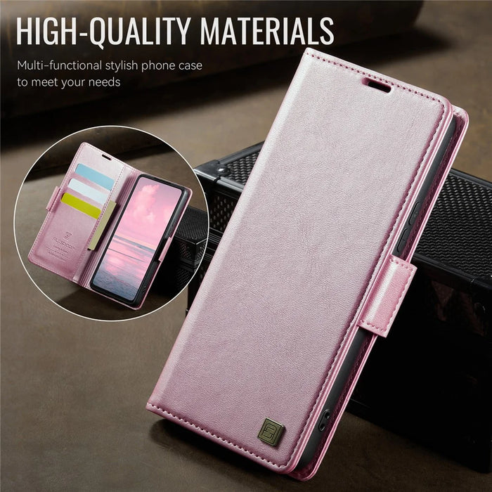 AUTSPACE For Samsung Galaxy A52 5G Case  A11 RFID Blocking Retro Leather Cell Phone Wallet Cover - Pink - 3