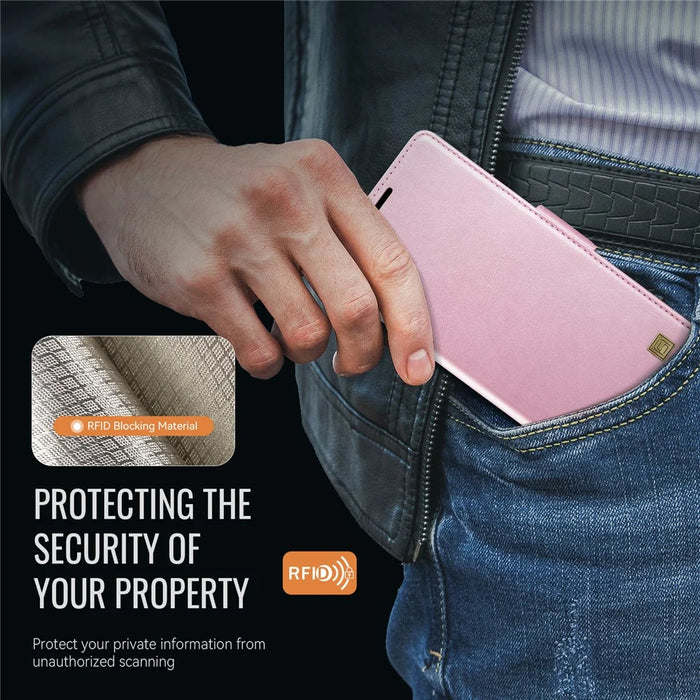 AUTSPACE For Samsung Galaxy A52 5G Case  A11 RFID Blocking Retro Leather Cell Phone Wallet Cover - Pink - 6