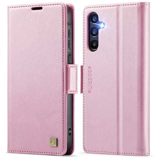 AUTSPACE For Samsung Galaxy A14 4G / Galaxy A14 5G Case  A11 RFID Blocking Retro Leather Cell Phone Wallet Cover - Pink - 1