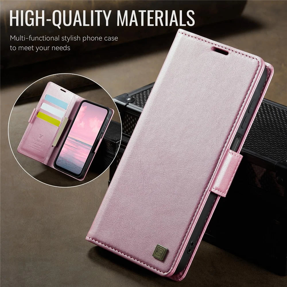 AUTSPACE For Samsung Galaxy A15 4G / Galaxy A15 5G Case  A11 RFID Blocking Retro Leather Cell Phone Wallet Cover - Pink - 3