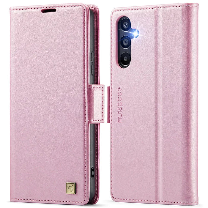 AUTSPACE For Samsung Galaxy A35 5G Case  A11 RFID Blocking Retro Leather Cell Phone Wallet Cover - Pink - 1