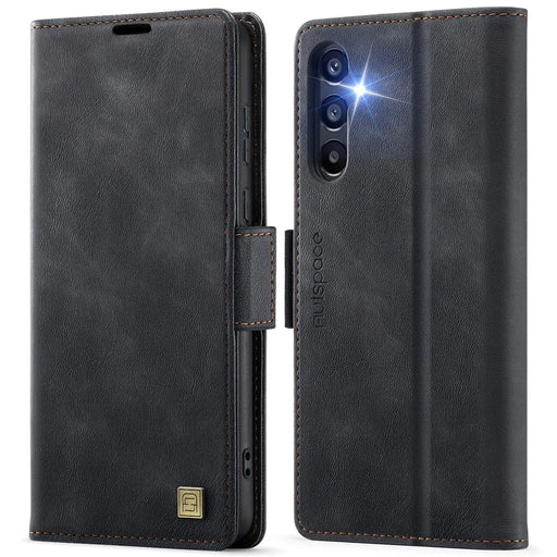 AUTSPACE For Samsung Galaxy A55 5G Case  A11 RFID Blocking Retro Leather Cell Phone Wallet Cover - Black - 1
