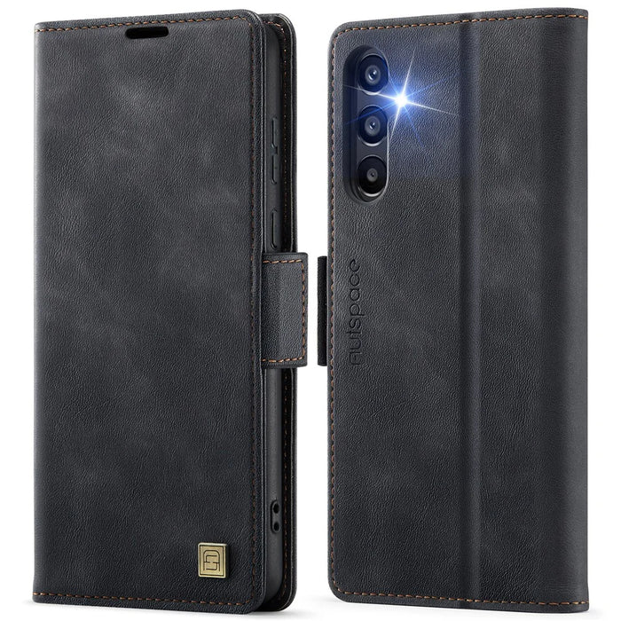 AUTSPACE For Samsung Galaxy A55 5G Case  A11 RFID Blocking Retro Leather Cell Phone Wallet Cover - Black - 1