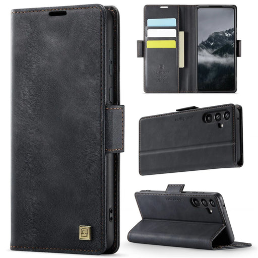 AUTSPACE For Samsung Galaxy A55 5G Case  A11 RFID Blocking Retro Leather Cell Phone Wallet Cover - Black - 2