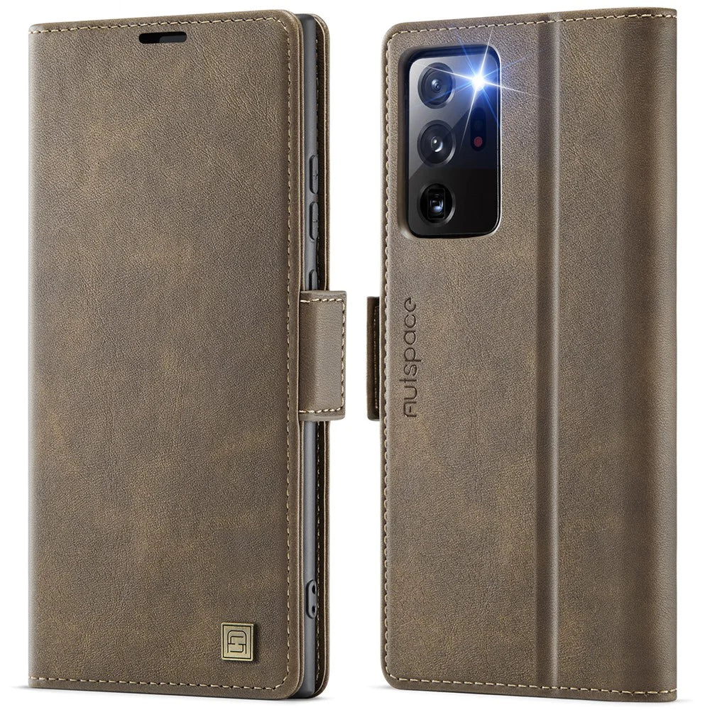 AUTSPACE For Samsung Galaxy Note20 Ultra Case  A11 RFID Blocking Retro Leather Cell Phone Wallet Cover - Brown - 1