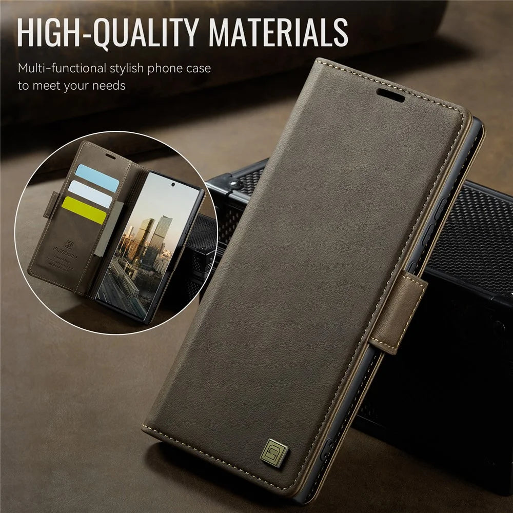 AUTSPACE For Samsung Galaxy Note20 Ultra Case  A11 RFID Blocking Retro Leather Cell Phone Wallet Cover - Brown - 3