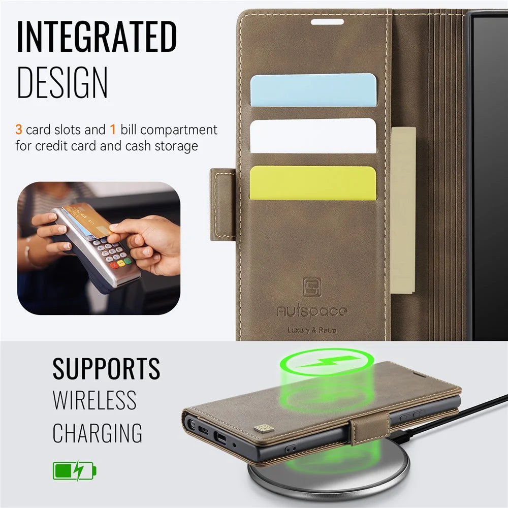 AUTSPACE For Samsung Galaxy Note20 Ultra Case  A11 RFID Blocking Retro Leather Cell Phone Wallet Cover - Brown - 4