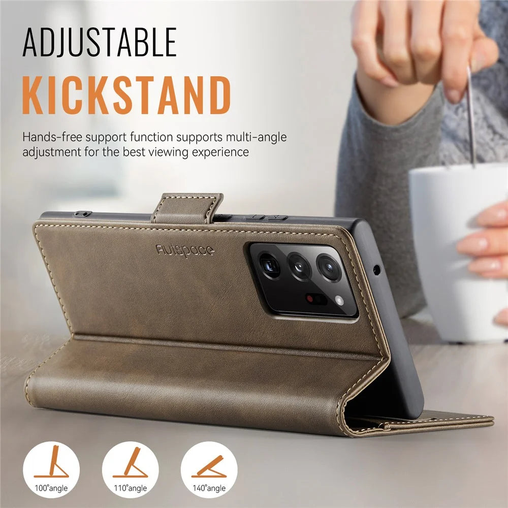 AUTSPACE For Samsung Galaxy Note20 Ultra Case  A11 RFID Blocking Retro Leather Cell Phone Wallet Cover - Brown - 5