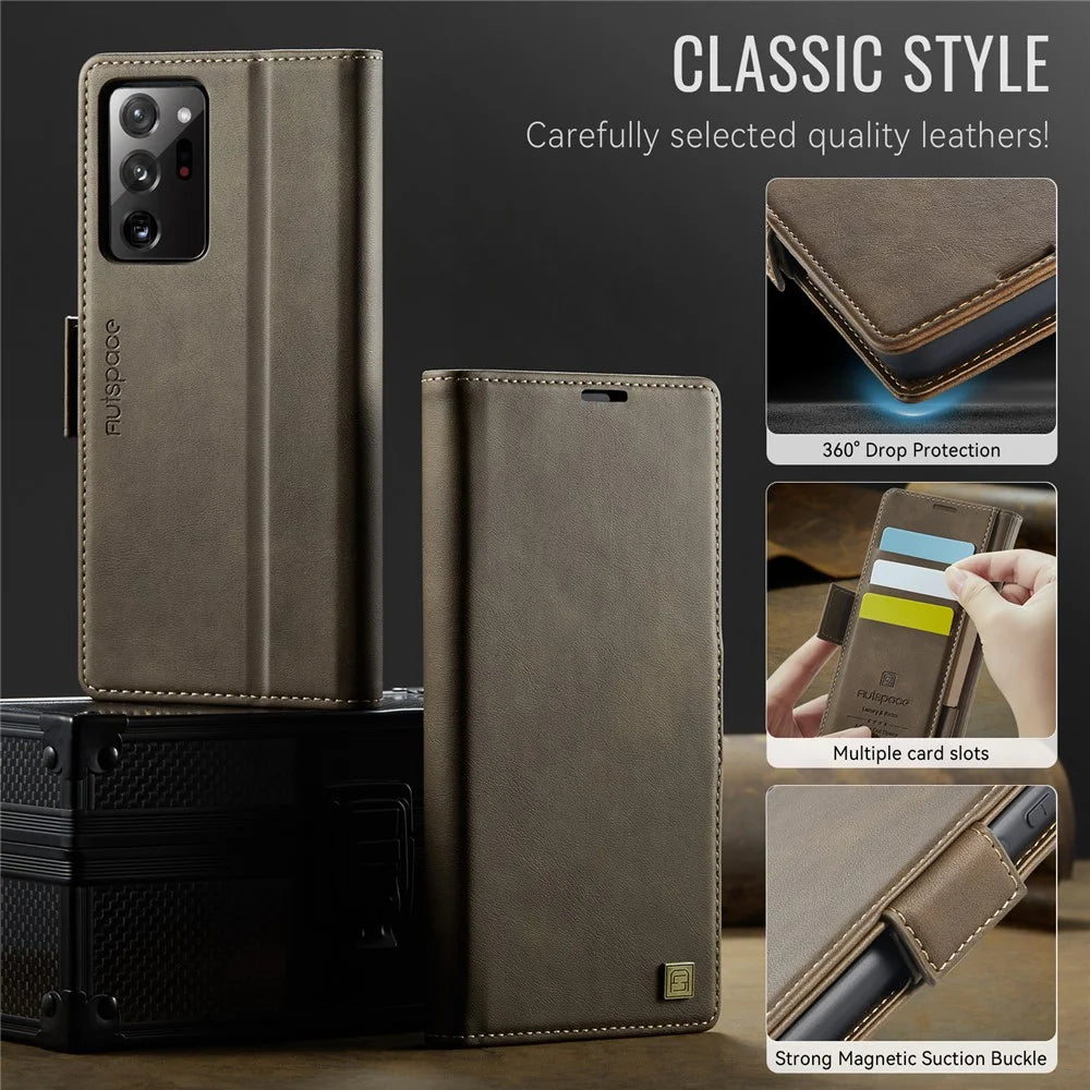 AUTSPACE For Samsung Galaxy Note20 Ultra Case  A11 RFID Blocking Retro Leather Cell Phone Wallet Cover - Brown - 7