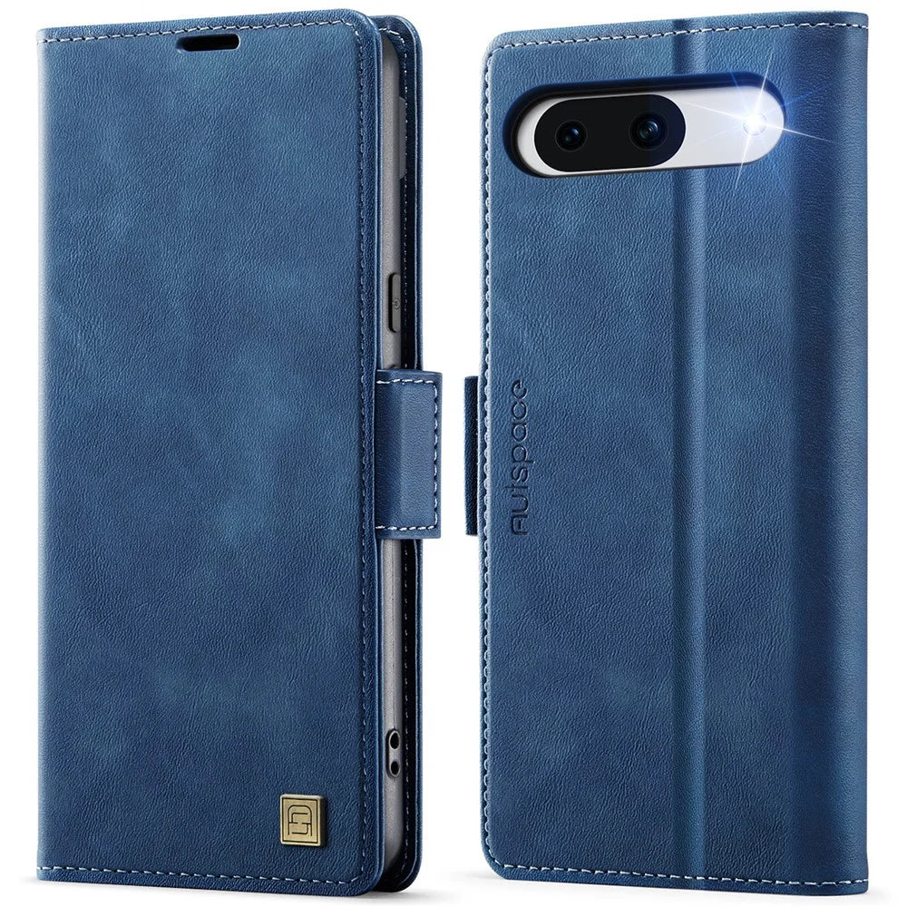 AUTSPACE For Google Pixel 8 Case  A11 RFID Blocking Retro Leather Cell Phone Wallet Cover - Blue - 1