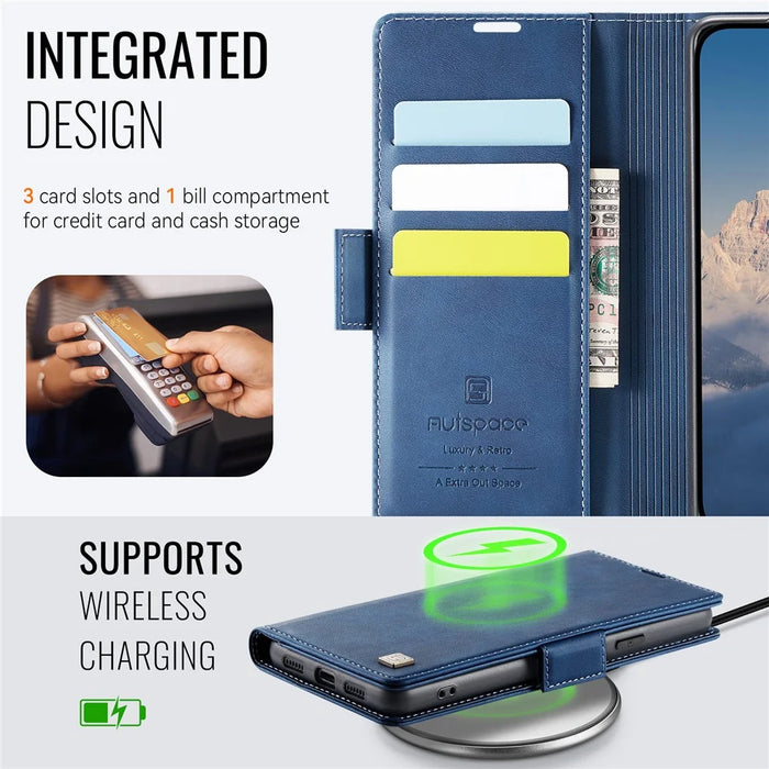 AUTSPACE For Google Pixel 8 Case  A11 RFID Blocking Retro Leather Cell Phone Wallet Cover - Blue - 4