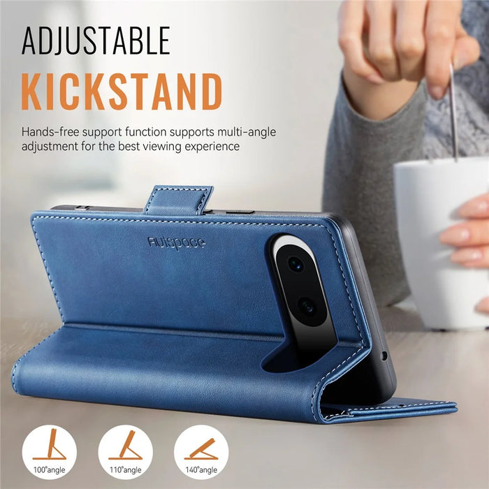 AUTSPACE For Google Pixel 8 Case  A11 RFID Blocking Retro Leather Cell Phone Wallet Cover - Blue - 5