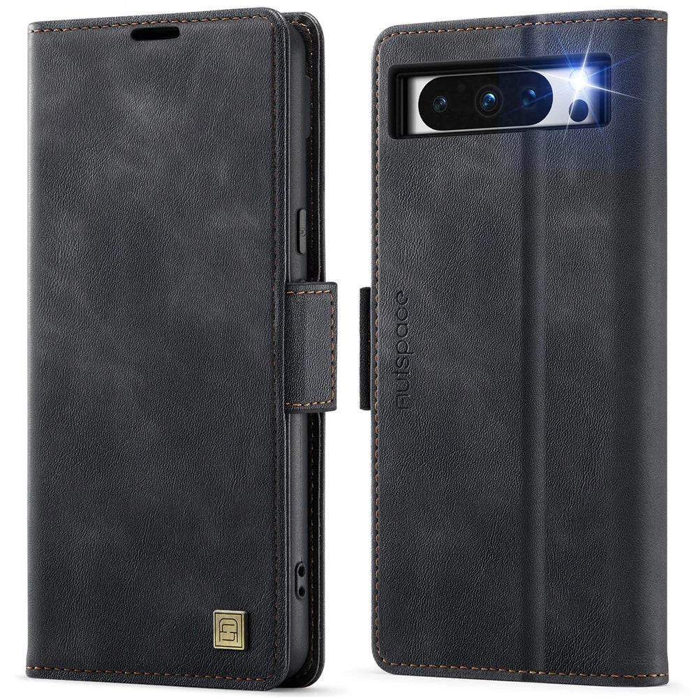 AUTSPACE For Google Pixel 8 Pro Case  A11 RFID Blocking Retro Leather Cell Phone Wallet Cover - Black - 1